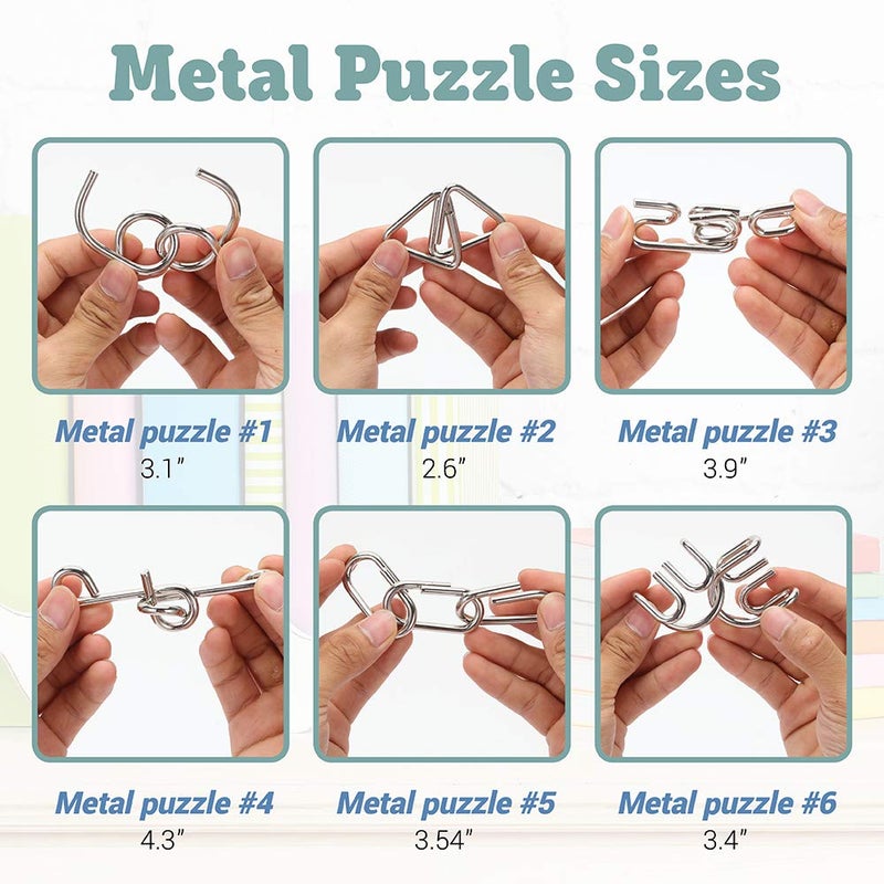 LESONG Brain Teasers Metal and Wooden Puzzles for Kids and Adults 9 Pack, Mind, IQ, and Logic Test and Handheld Disentanglement Games, 3D Coil Cast Wire Chain and Durable Wood Educational Toys - Image 3